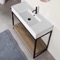 Console Sink Vanity With Ceramic Sink and Natural Brown Oak Shelf